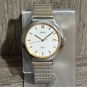 Vintage White Seiko Spirit Stainless Steel Silver Men’s Watch With New Battery